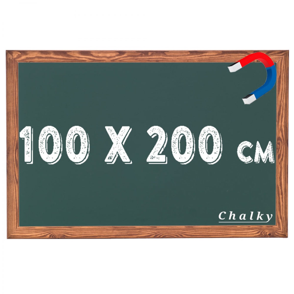 Chalky Manyetik Kara Tahta Ahşap Çerçeveli - Tebeşir Yazı Tahtası 100x200 cm - Yeşil