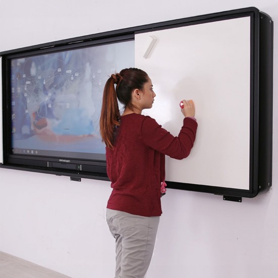 Çift Sürgülü Çelik Seramik Emaye Yazı Tahtası Kombine - 75" Led Dokunmatik Etkileşim Ekran Akıllı Tahta - Dijital İnteraktif Panel - Sunum Ekranı
