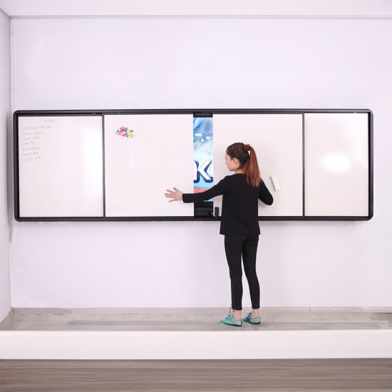 Çift Sürgülü Çelik Seramik Emaye Yazı Tahtası Kombine - 75" Led Dokunmatik Etkileşim Ekran Akıllı Tahta - Dijital İnteraktif Panel - Sunum Ekranı