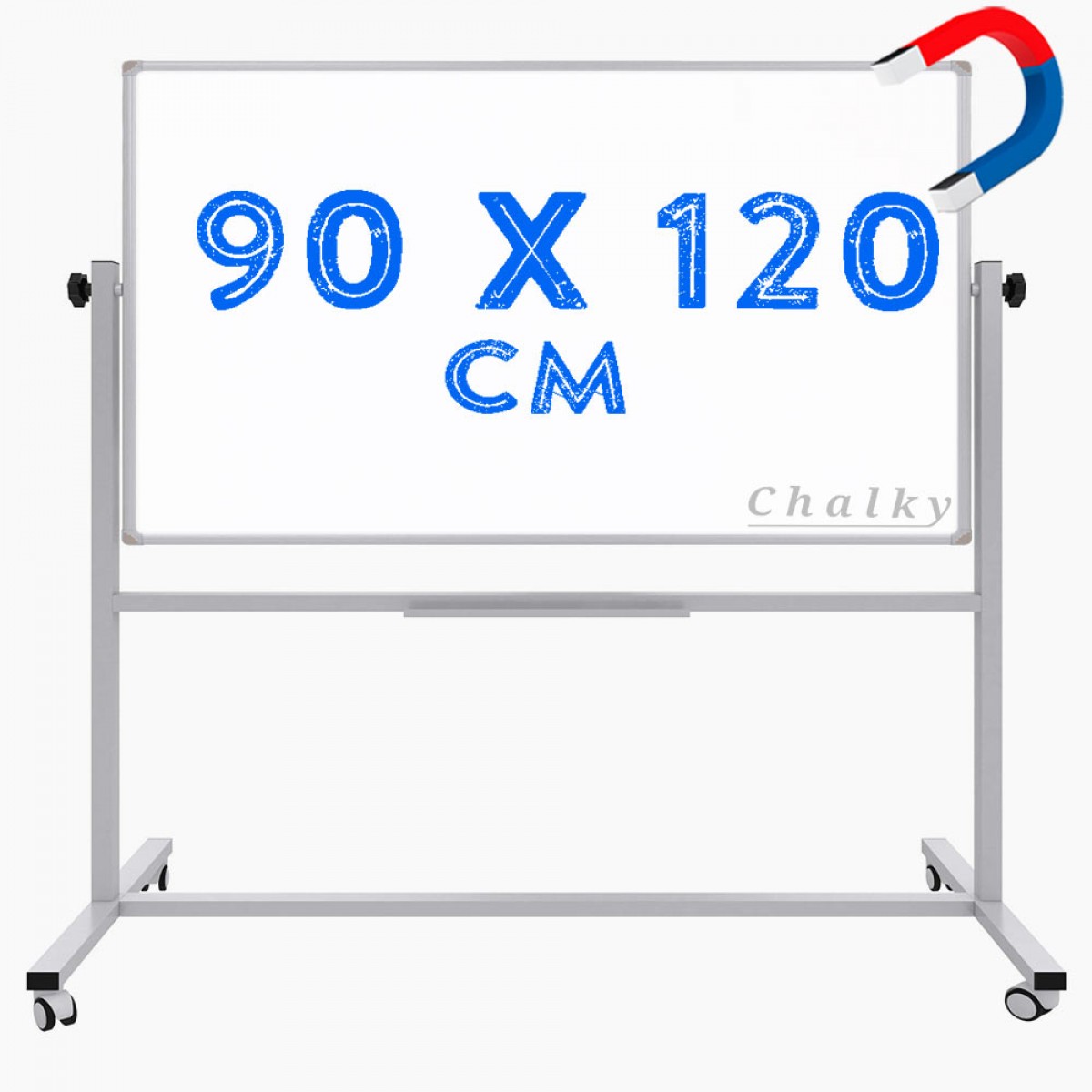 Chalky Mobil Tekerlekli Çift Taraflı Manyetik Beyaz Yazı Tahtası 90x120  cm