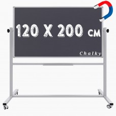 Chalky Mobil Tekerlekli Çift Taraflı Manyetik Kara Tahta 120x200 cm