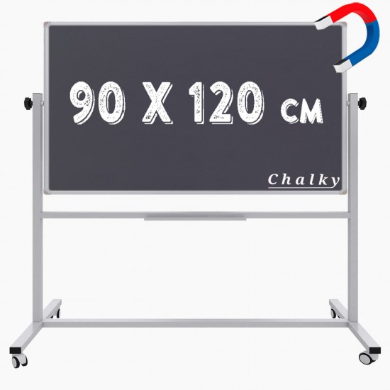 Chalky Mobil Tekerlekli Çift Taraflı Manyetik Kara Tahta 90x120 cm