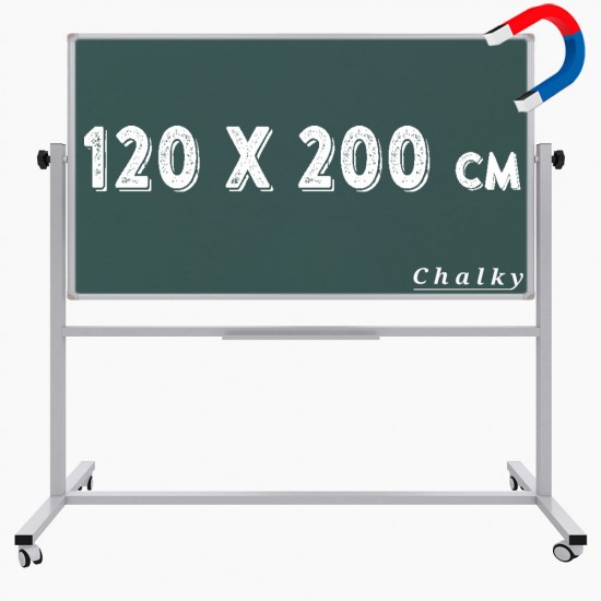 Chalky Mobil Tekerlekli Çift Taraflı Manyetik Kara Tahta 120x200 cm