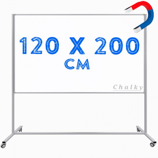 Chalky Mobil Tekerlekli Tek Taraflı Manyetik Beyaz Yazı Tahtası 120x200 cm