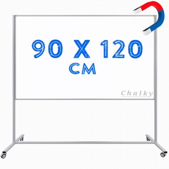 Chalky Mobil Tekerlekli Tek Taraflı Manyetik Beyaz Yazı Tahtası 90x120 cm
