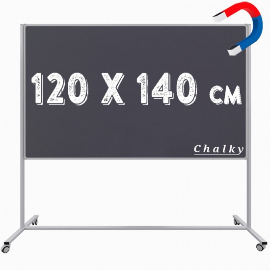 Chalky Mobil Tekerlekli Tek Taraflı Manyetik Kara Tahta 120x140 cm