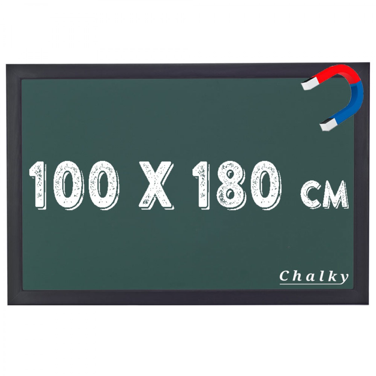 Chalky Manyetik Kara Tahta Siyah Çerçeveli - Tebeşir Yazı Tahtası 100x180 cm - Yeşil