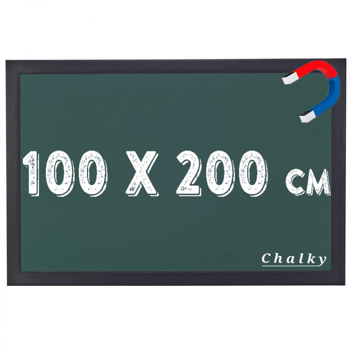 Chalky Manyetik Kara Tahta Siyah Çerçeveli - Tebeşir Yazı Tahtası 100x200 cm - Yeşil