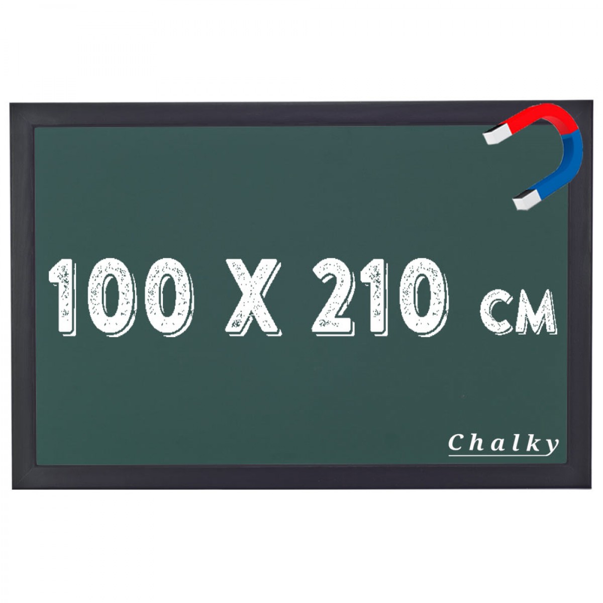 Chalky Manyetik Kara Tahta Siyah Çerçeveli - Tebeşir Yazı Tahtası 100x210 cm - Yeşil