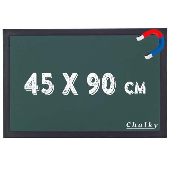 Chalky Manyetik Kara Tahta Siyah Çerçeveli - Tebeşir Yazı Tahtası 45x90 cm - Yeşil