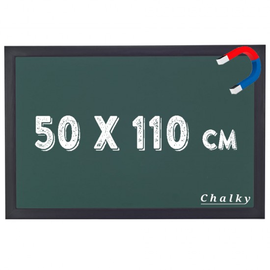 Chalky Manyetik Kara Tahta Siyah Çerçeveli - Tebeşir Yazı Tahtası 50x110 cm - Yeşil