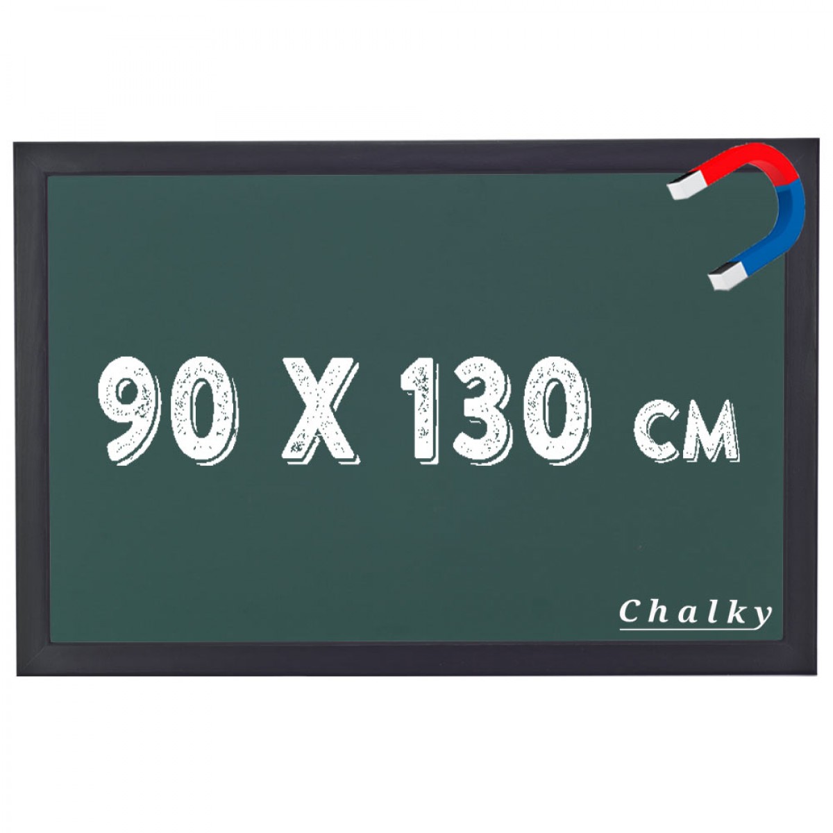 Chalky Manyetik Kara Tahta Siyah Çerçeveli - Tebeşir Yazı Tahtası 90x130 cm - Yeşil