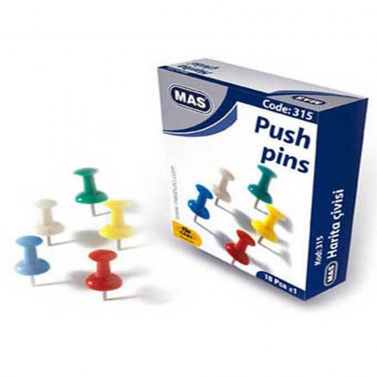 Mas 315 Mantar Pano İğnesi - Harita Çivisi Renkli 18 li