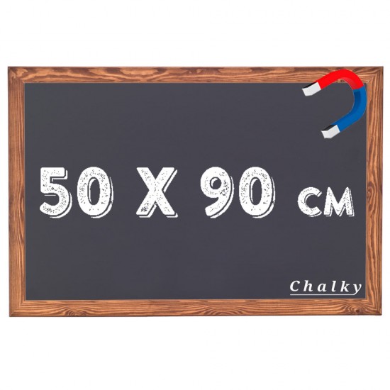 Chalky Manyetik Kara Tahta Ahşap Çerçeveli - Tebeşir Yazı Tahtası 50x90 cm - Siyah