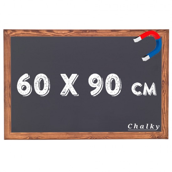 Chalky Manyetik Kara Tahta Ahşap Çerçeveli - Tebeşir Yazı Tahtası 60x90 cm - Siyah