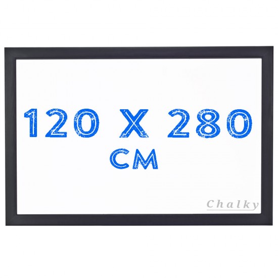 Chalky Siyah Çerçeveli Duvara Monte Beyaz Yazı Tahtası 120x280 cm