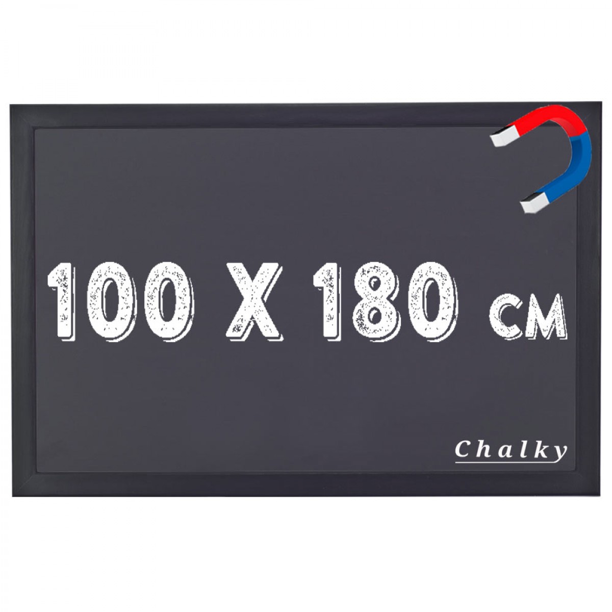 Chalky Manyetik Kara Tahta Siyah Çerçeveli - Tebeşir Yazı Tahtası 100x180 cm - Siyah