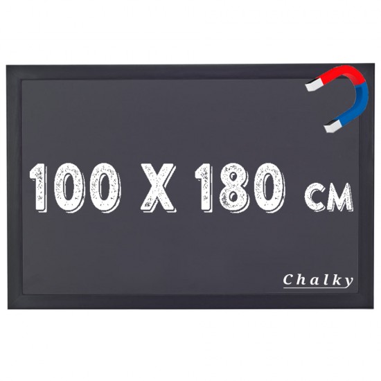 Chalky Manyetik Kara Tahta Siyah Çerçeveli - Tebeşir Yazı Tahtası 100x180 cm - Siyah