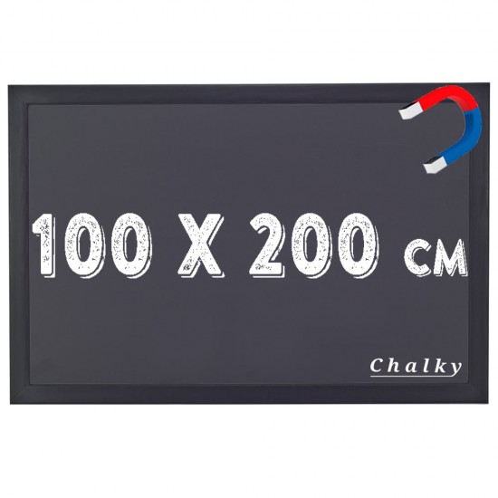 Chalky Manyetik Kara Tahta Siyah Çerçeveli - Tebeşir Yazı Tahtası 100x200 cm - Siyah