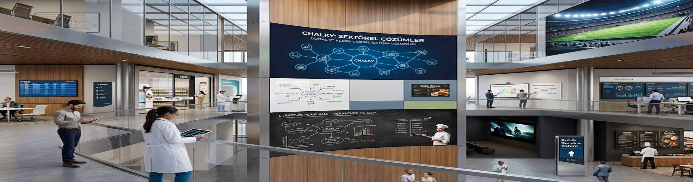 Chalky Sektörel Çözümler: Eğitim, Sağlık, Perakende ve Kurumsal Alanlar İçin Dijital Signage, Video Wall ve Akıllı Tabela Sistemleri.